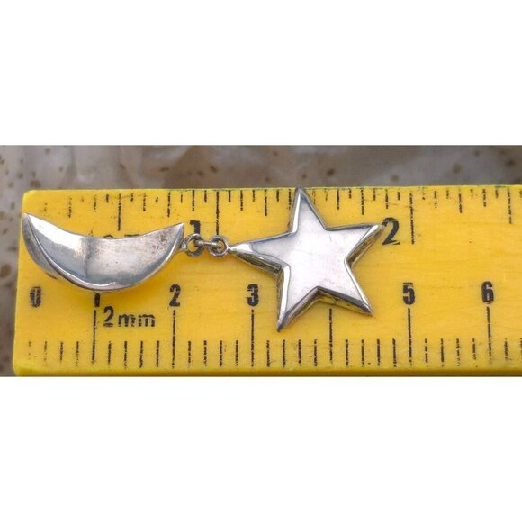 Vintage Sterling Silver Crescent Moon & Star Dangle Artisan Celestial Earrings - Picture 6 of 6